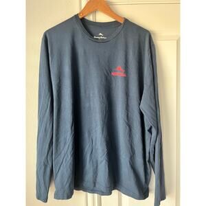 Tommy Bahama Mens XL Navy Blue Long Sleeve "Six Pack Labs" Tee 100% Cotton